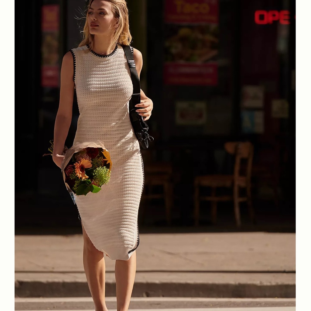 Varley Knit Elegant Cream Sleeveless Dress